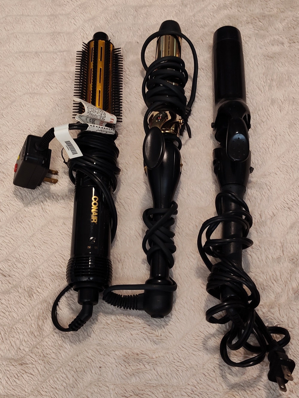 Like-New! Conair Black Hot Air Brush and 2 Other Curling Tools - Black/Gold